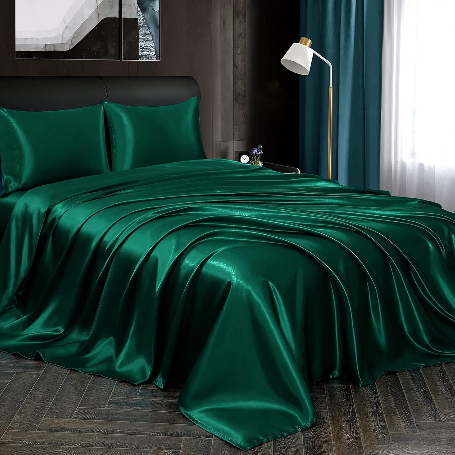 Bottle Green Satin Silk Bedsheet