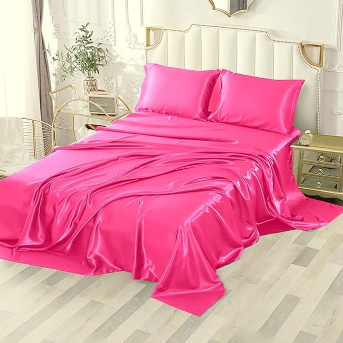 Pink Satin Silk Bedsheet