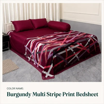 Burgunday Multi Stripe Print Bedsheet Set (4 Pcs set)