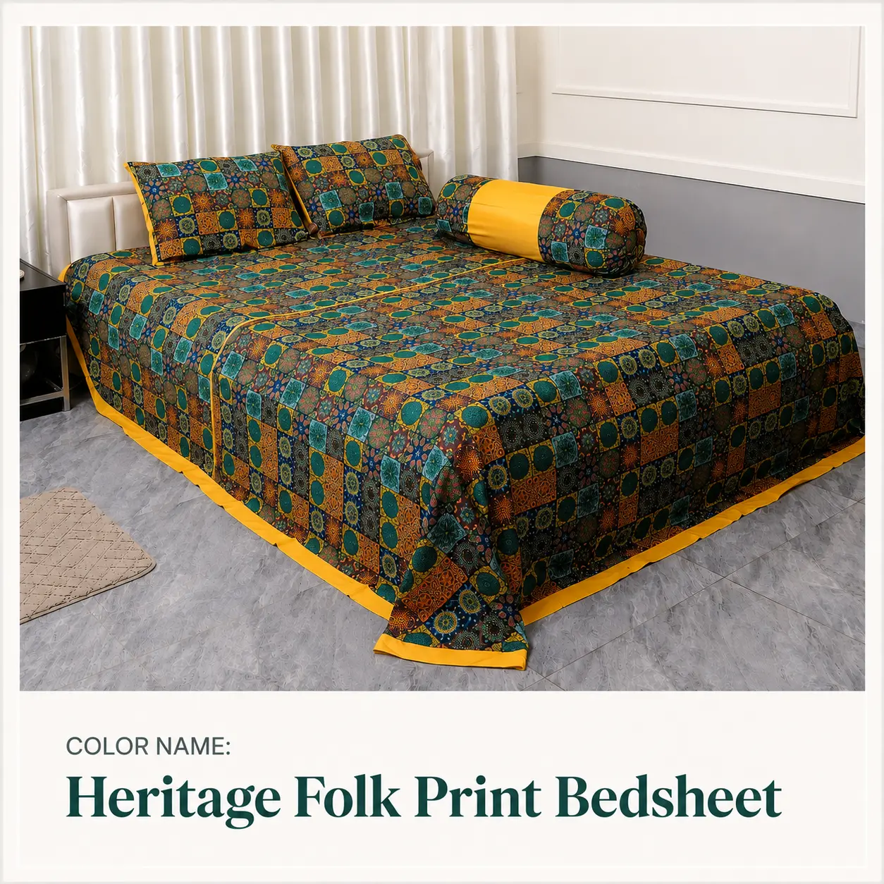 Heritage Folk Print Bedsheet Set (4 Pcs set)