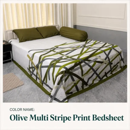 Olive Multi Stripe Print Bedsheet Set (4 Pcs set)