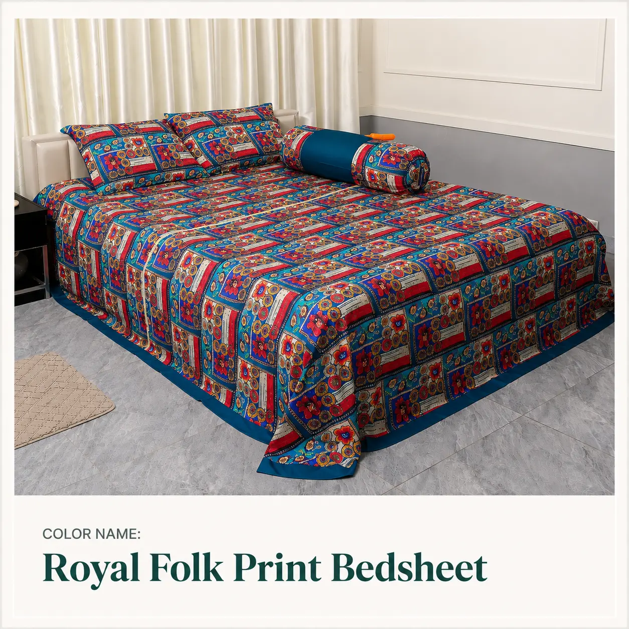 Royal Folk Print Bedsheet Set (4 Pcs set)